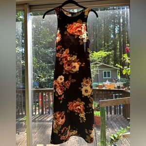Iris-Floral Halter Bodycon Midi Dress-Size Large-Stretch